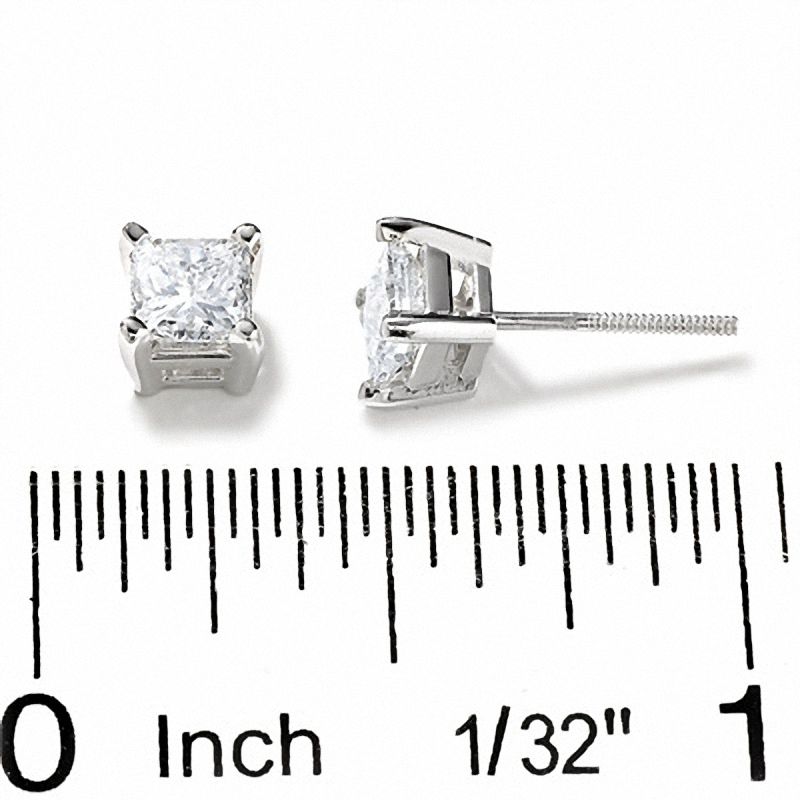 1 CT. T.W. Princess-Cut Diamond Solitaire Earrings in 14K White Gold