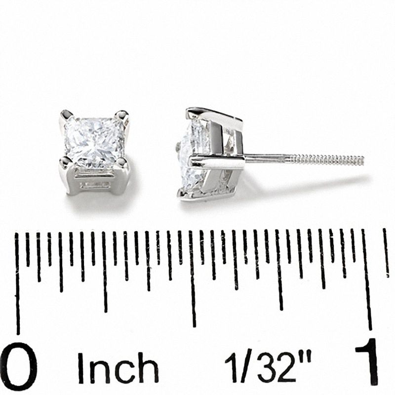 Main Image 2 of 1 CT. T.W. Princess-Cut Diamond Solitaire Earrings in 14K White Gold