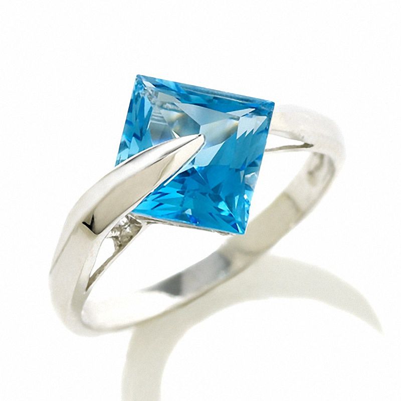 Main Image 1 of 8.0mm Square Blue Topaz Ring in 14K White Gold