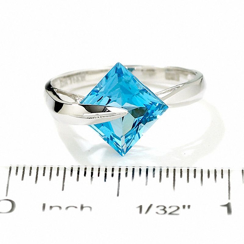 Main Image 2 of 8.0mm Square Blue Topaz Ring in 14K White Gold