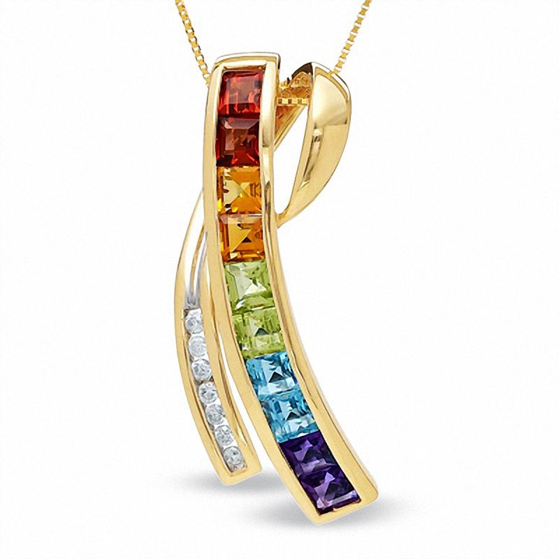 Main Image 1 of Multi-Gemstone Curl "X" Pendant in 14K Gold with Diamond Accents