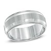 Thumbnail Image 0 of Men's 8.0mm Bevelled Milgrain Comfort Fit Wedding Band in 14K White Gold - Size 10