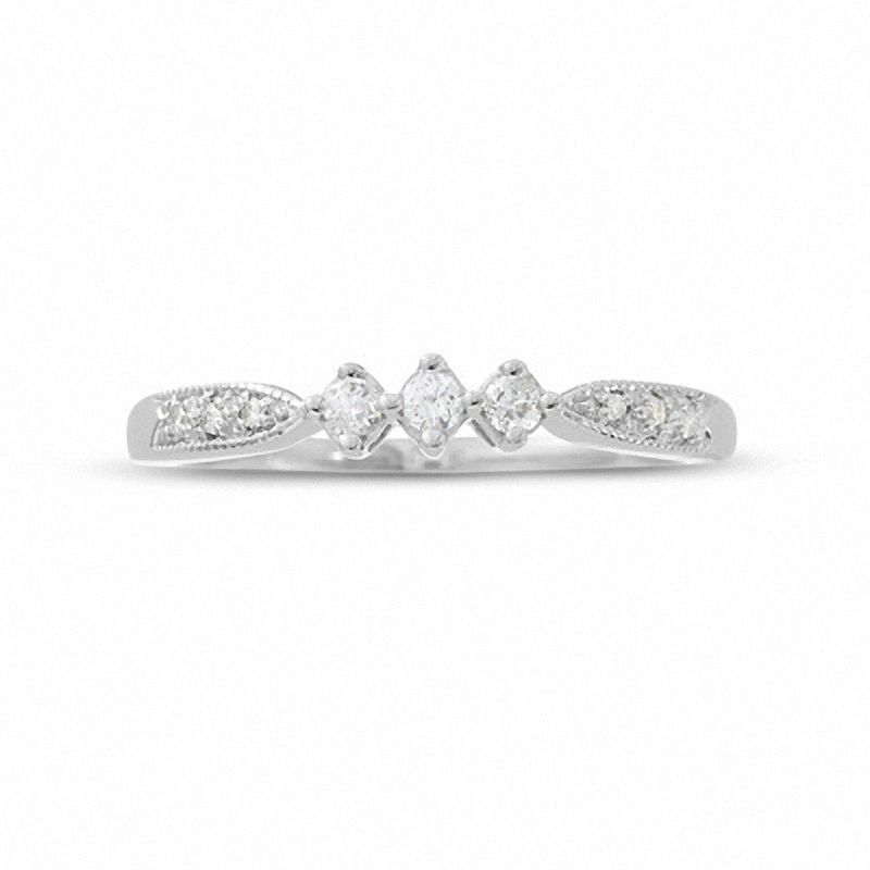 Main Image 1 of 1/6 CT. T.W. Diamond Three-Stone Milgrain Ring in 14K White Gold