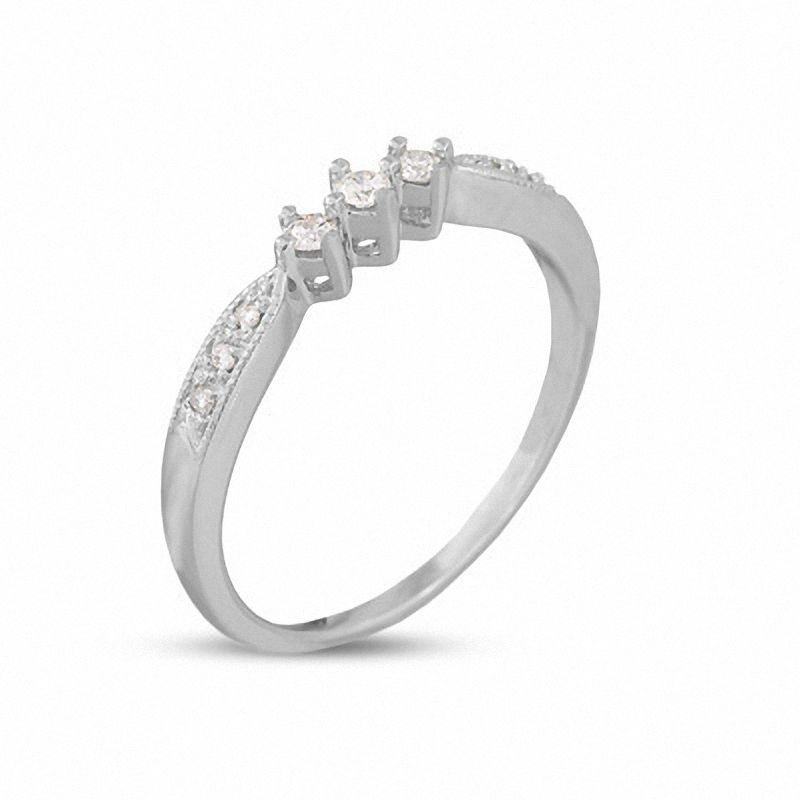 Main Image 2 of 1/6 CT. T.W. Diamond Three-Stone Milgrain Ring in 14K White Gold