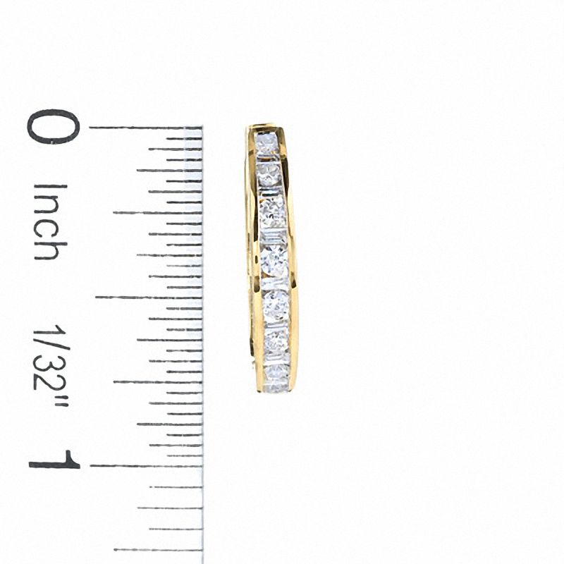 Main Image 3 of 3/4 CT. T.W. Baguette and Round Diamond Hoop Earrings in 14K Gold