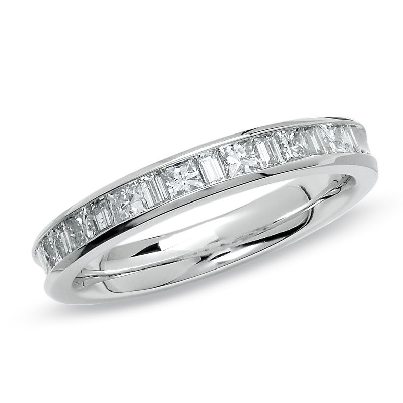 1/2 CT. T.W. Princess-Cut and Baguette Diamond Channel Band in 14K White Gold