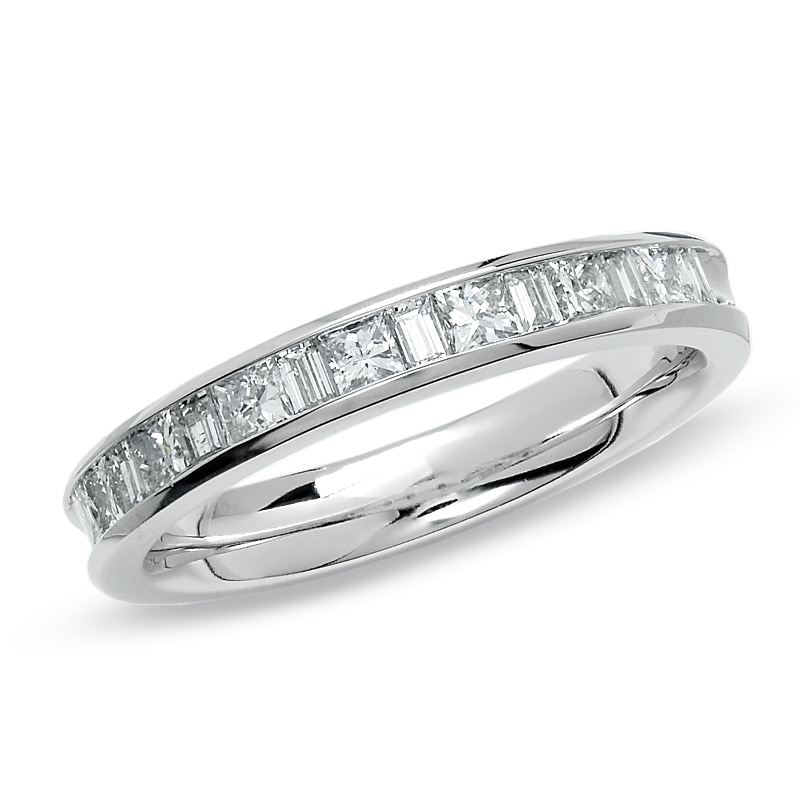 Main Image 1 of 1/2 CT. T.W. Princess-Cut and Baguette Diamond Channel Band in 14K White Gold