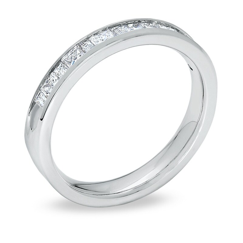 1/2 CT. T.W. Princess-Cut and Baguette Diamond Channel Band in 14K White Gold