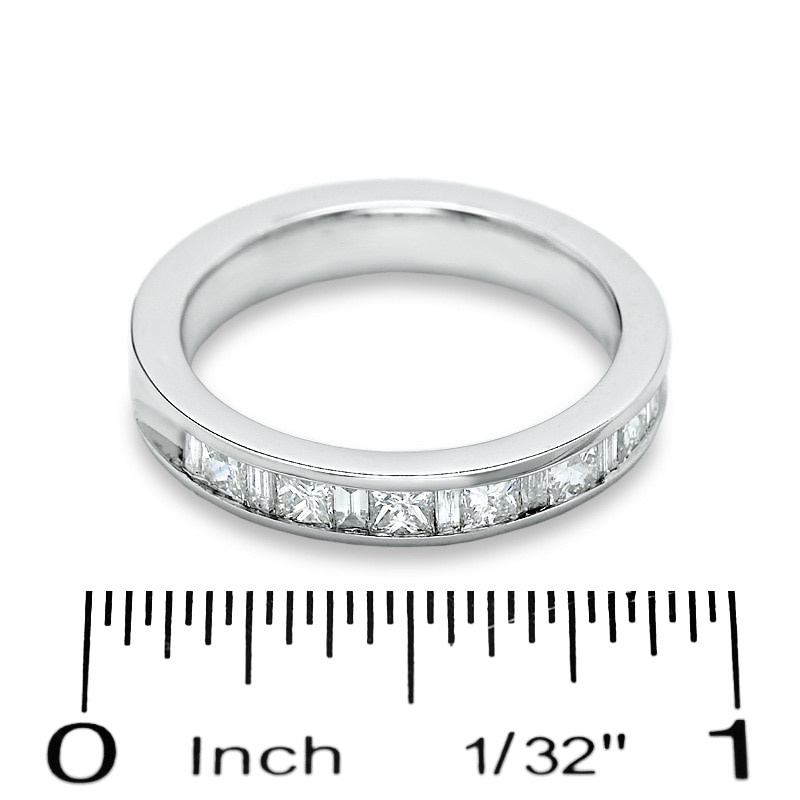 Main Image 3 of 1 CT. T.W. Princess-Cut and Baguette Diamond Channel Band in 14K White Gold