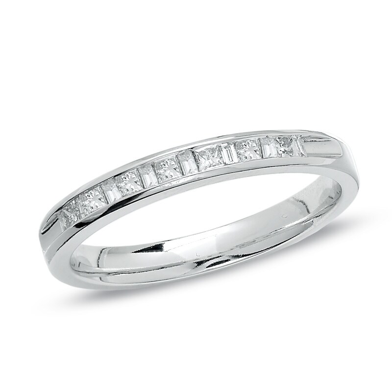 Main Image 1 of 1/4 CT. T.W. Princess-Cut and Baguette Diamond Band in 14K White Gold