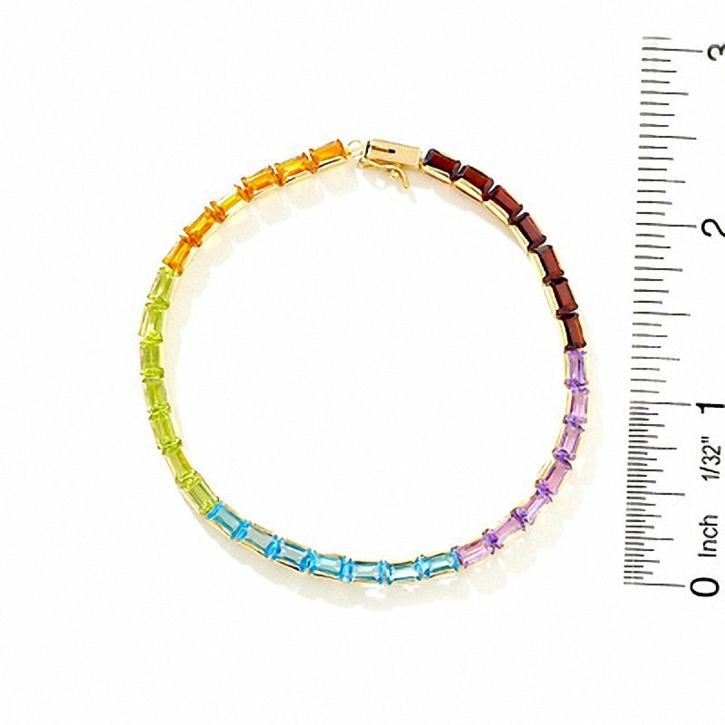 Main Image 2 of Emerald Cut Multi Semi-Precious Gemstone Link Bracelet in 14K Gold - 7.0"