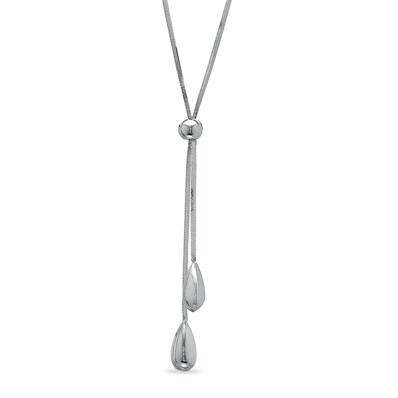 Main Image 1 of Diamond-Cut Polished Snake Lariat Necklace in 14K White Gold - 17"