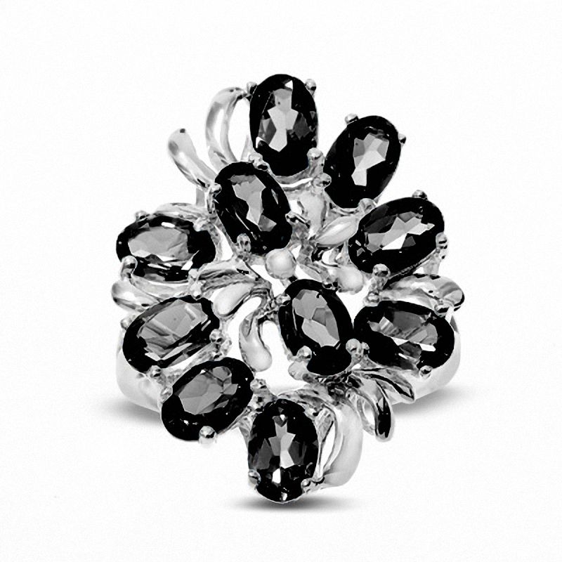 Main Image 1 of Oval Black Sapphire Ring in 14K White Gold