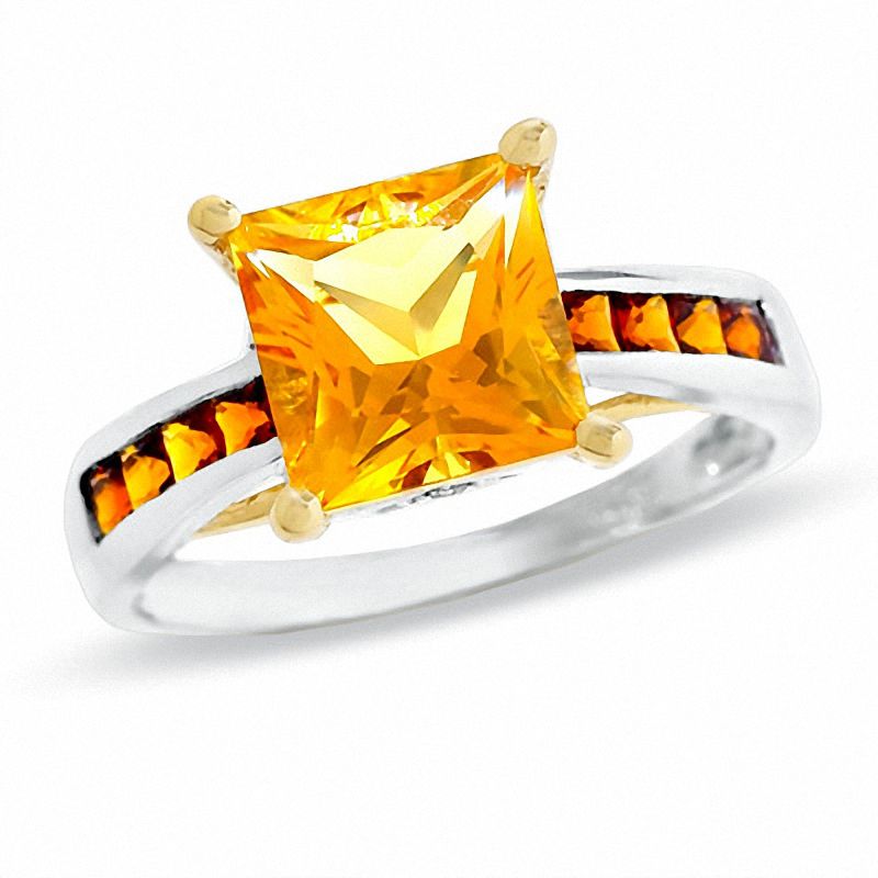 Square Madeira Citrine and Citrine Ring in 14K Gold