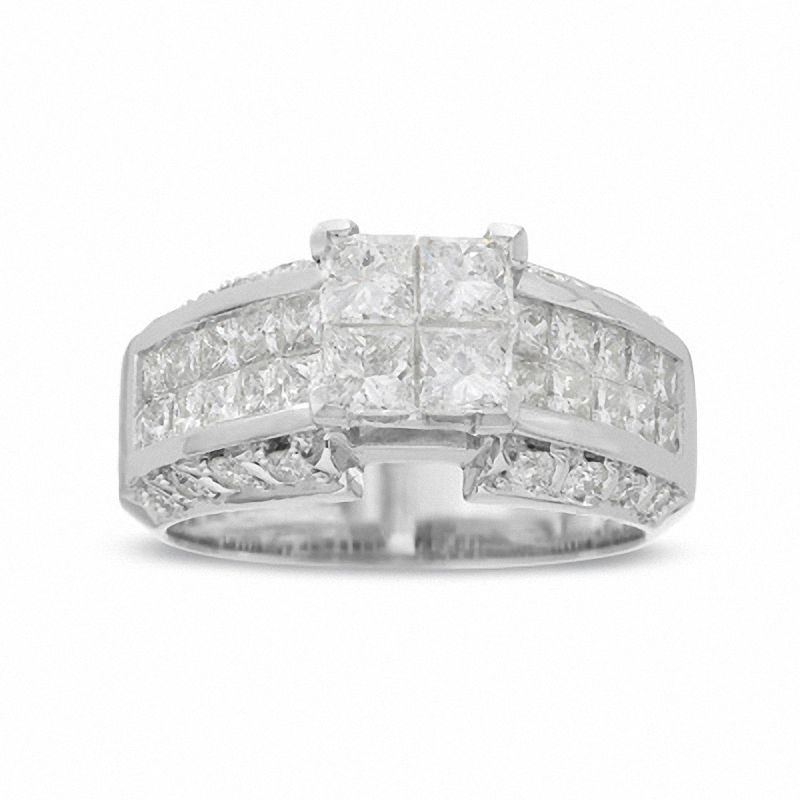 Main Image 1 of 2-3/4 CT. T.W. Princess-Cut Composite Diamond Ring in 14K White Gold