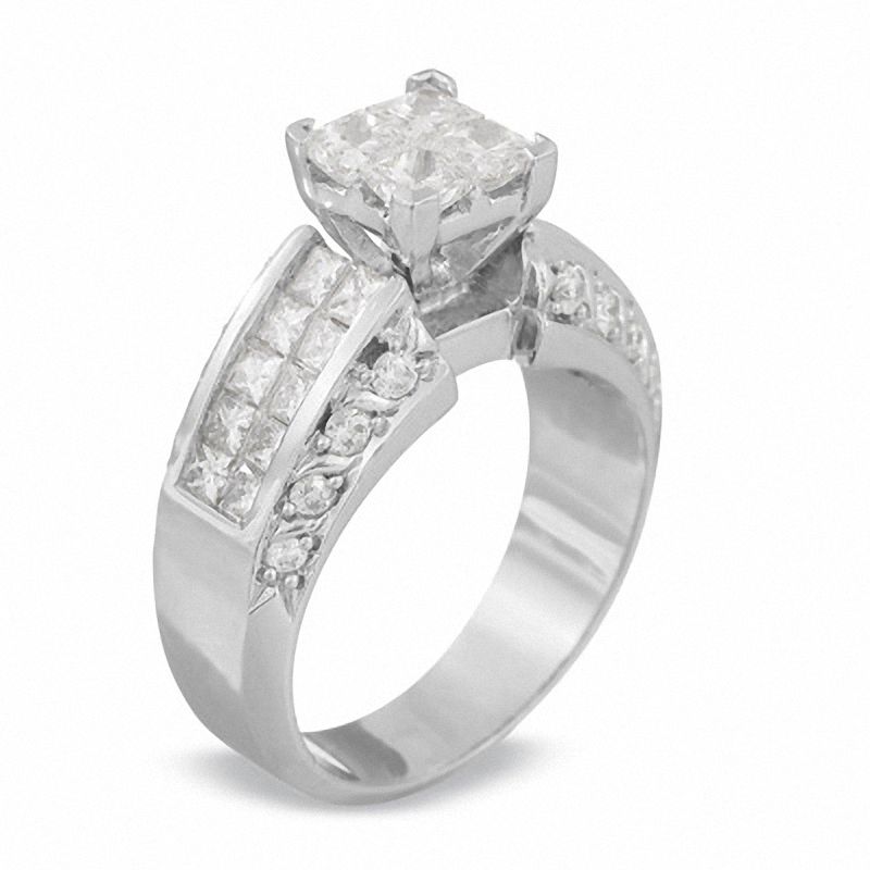 Main Image 2 of 2-3/4 CT. T.W. Princess-Cut Composite Diamond Ring in 14K White Gold