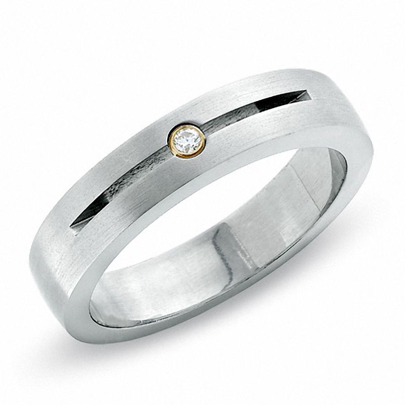 Main Image 1 of Titanium Flat Diamond Groove Ring with Diamond Accent