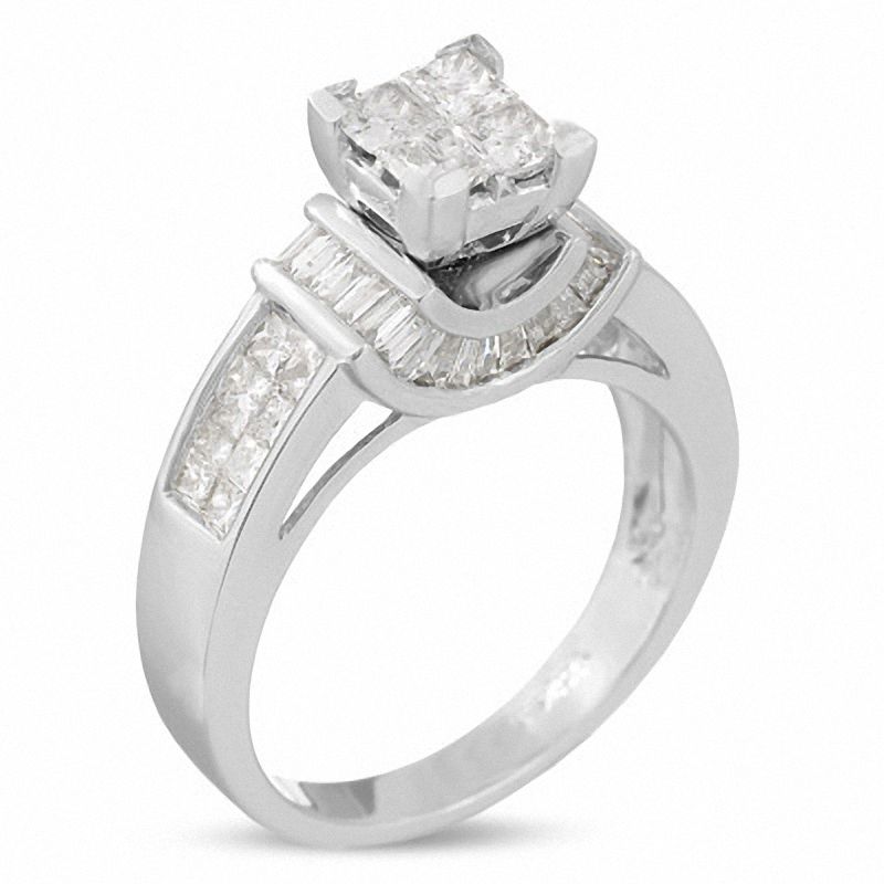 1-3/8 CT. T.W. Princess-Cut Composite Diamond Ring in 14K White Gold