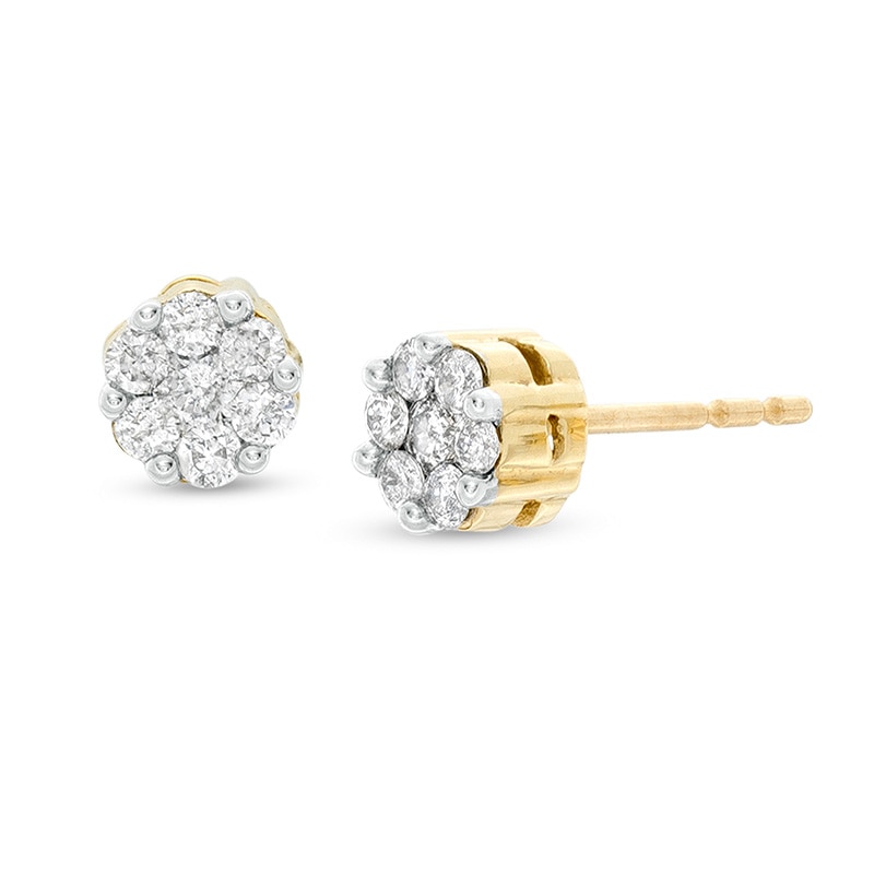 14K Yellow Gold 3/4 Ct.Tw. Diamond Flower Studs Earrings – Blanca's Jewelry