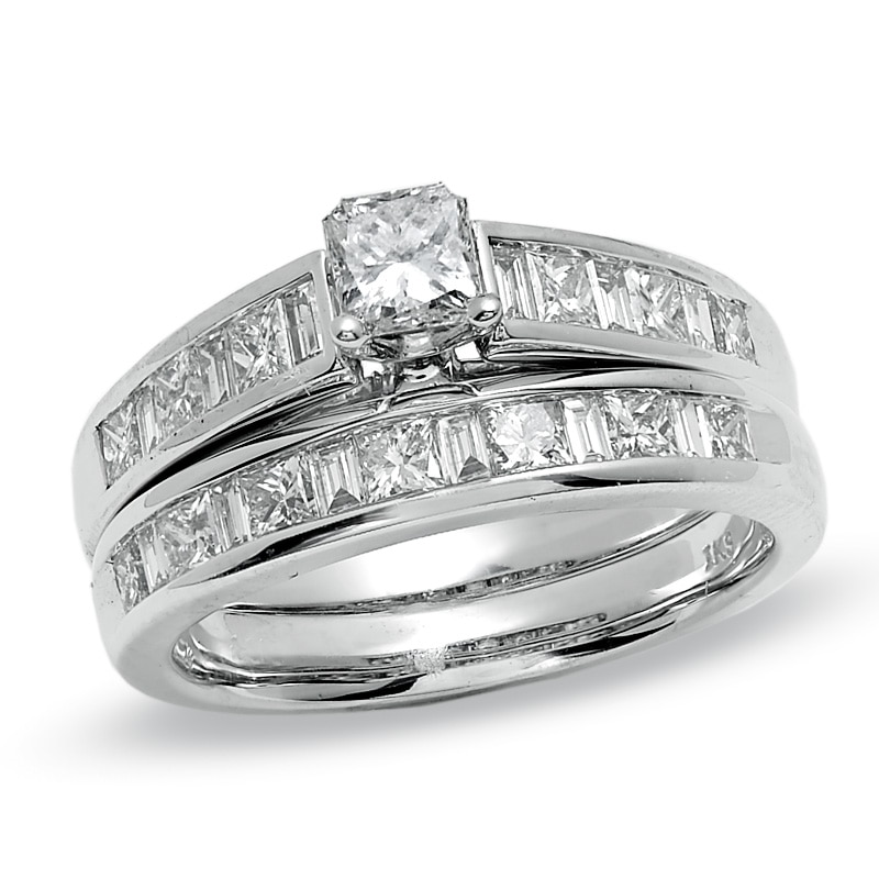 1-1/2 CT. T.W. Princess-Cut Diamond Bridal Set in 14K White Gold