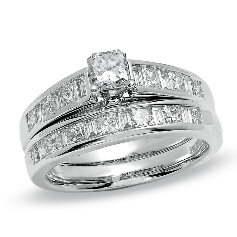 Main Image 1 of 1-1/2 CT. T.W. Princess-Cut Diamond Bridal Set in 14K White Gold