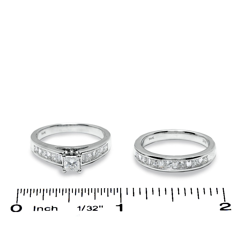 Main Image 3 of 1-1/2 CT. T.W. Princess-Cut Diamond Bridal Set in 14K White Gold