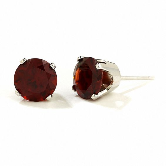 7 0mm Garnet Stud Earrings In 14k White Gold Gemstone 7 0mm Garnet Stud Earrings In 14k White Gold