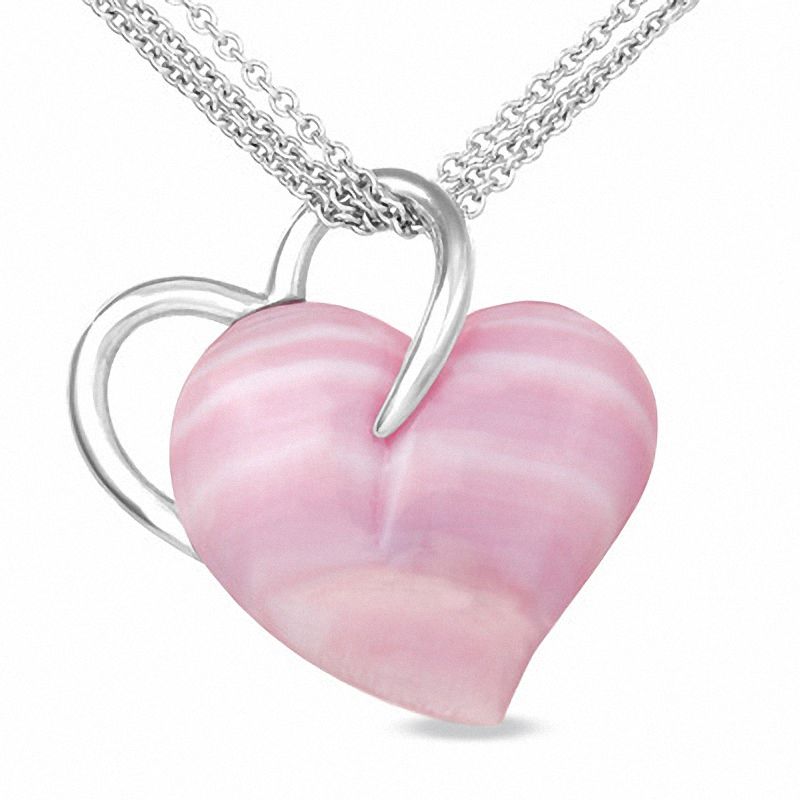 Main Image 1 of Pink Mother-of-Pearl Heart Pendant in Sterling Silver