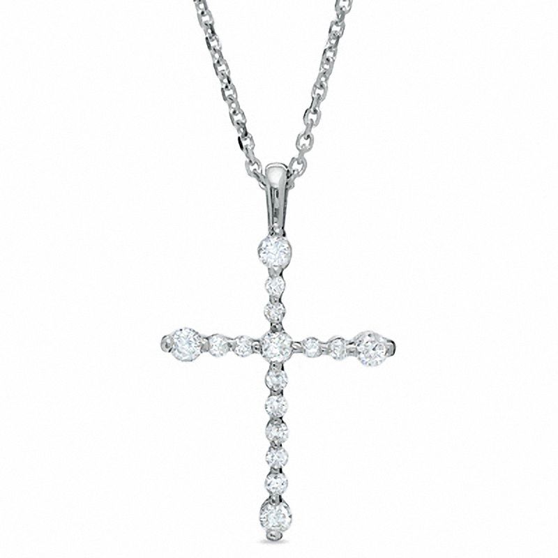 1/4 CT. T.W. Certified Colourless Diamond Prong Cross Pendant in 14K White Gold