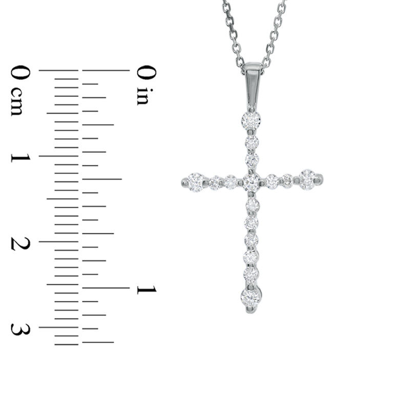 Main Image 2 of 1/2 CT. T.W. Colourless Diamond Prong Cross Pendant in 14K White Gold