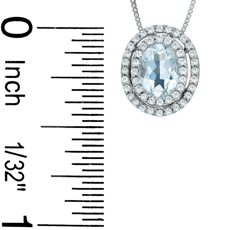 Main Image 2 of Oval Aquamarine Pendant in 14K White Gold with Diamond Accents