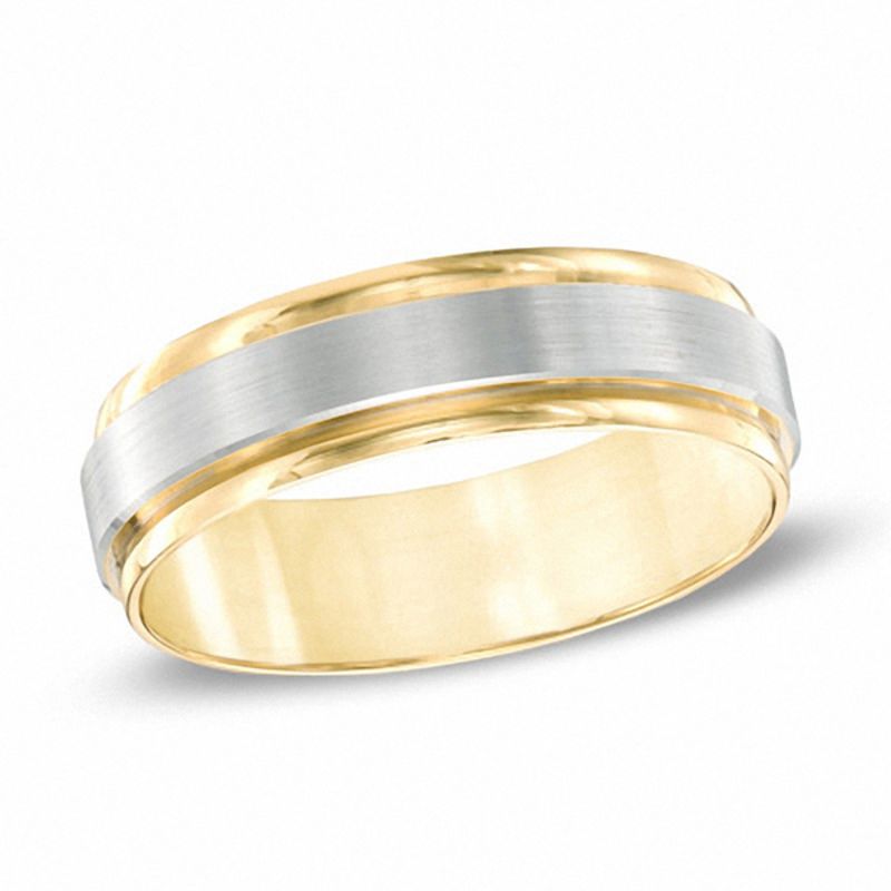 Men's 6.0mm Hammered Comfort Fit Wedding Band in 14K Two-Tone Gold - Size 10