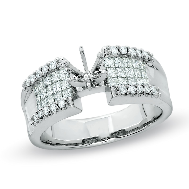 5/8 CT. T.W. Semi Mount Diamond Engagement Ring with Round and Princess-Cut Diamonds in 14K White Gold