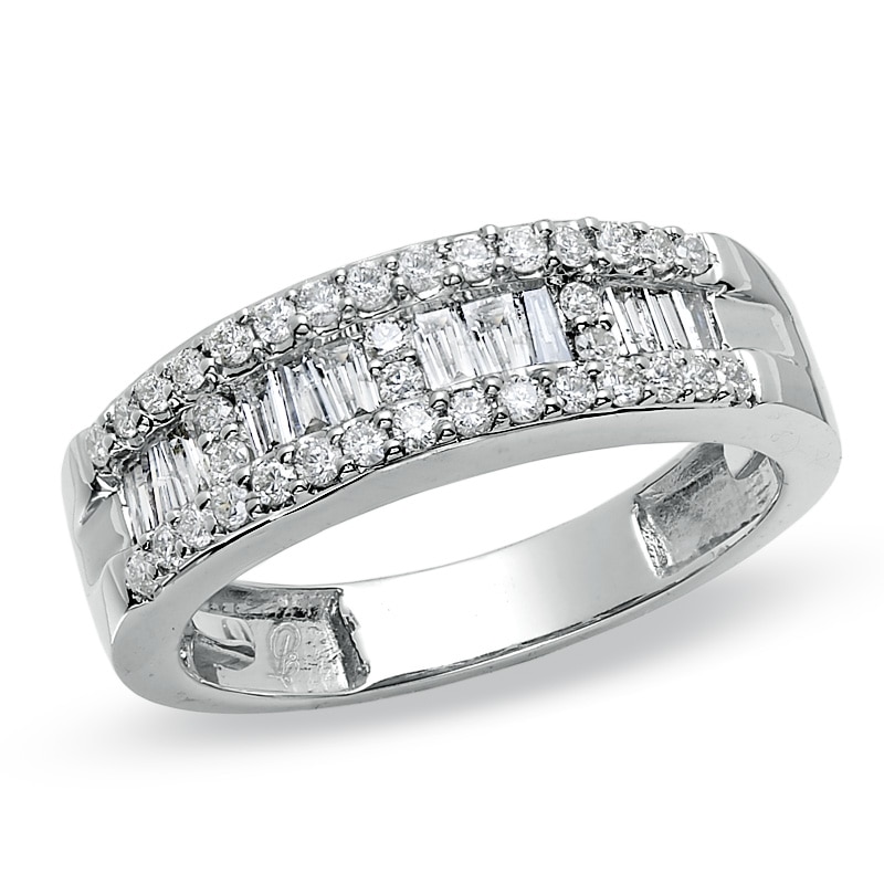 3/4 CT. T.W. Baguette and Round Channel Diamond Band in 14K White Gold
