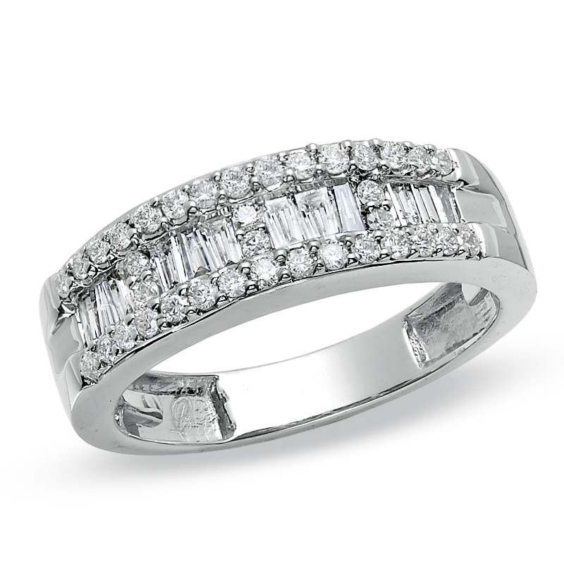 Main Image 1 of 3/4 CT. T.W. Baguette and Round Channel Diamond Band in 14K White Gold