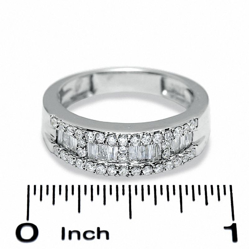 Main Image 3 of 3/4 CT. T.W. Baguette and Round Channel Diamond Band in 14K White Gold