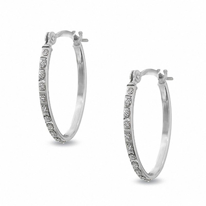 Diamond Fascination™ Petite Oval Hoop Earrings in 14K White Gold