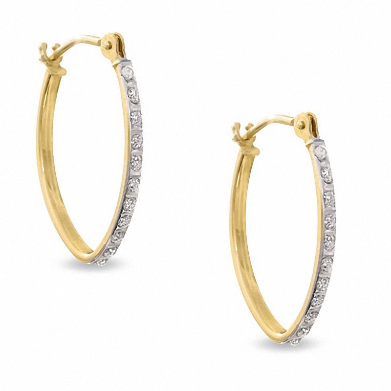 Diamond Fascination™ Petite Oval Hoop Earrings in 14K Gold