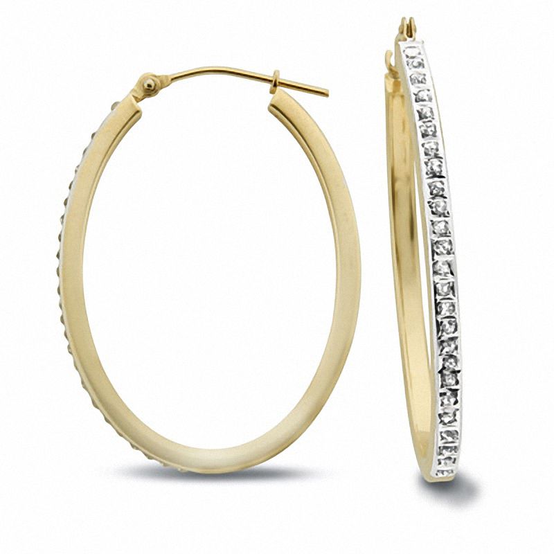 Diamond Fascination™ Small Oval Hoop Earrings in 14K Gold