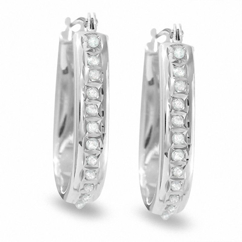 Diamond Fascination™ Small Oval Hoop Earrings in 14K White Gold