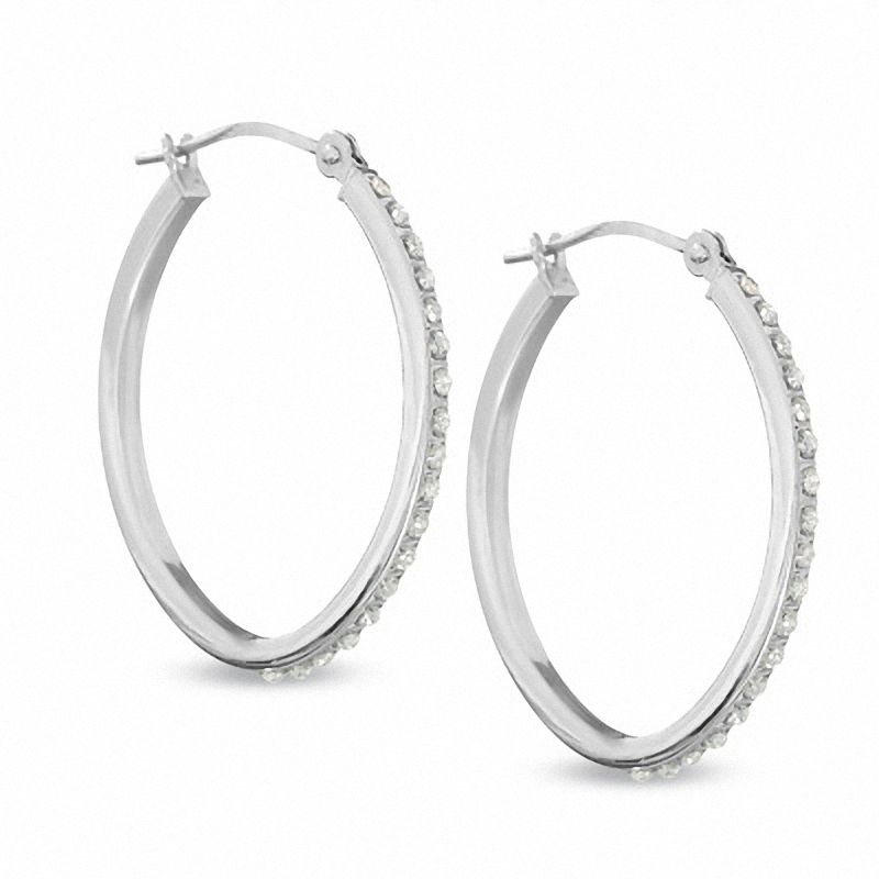 Diamond Fascination™ Medium Oval Hoop Earrings in 14K White Gold