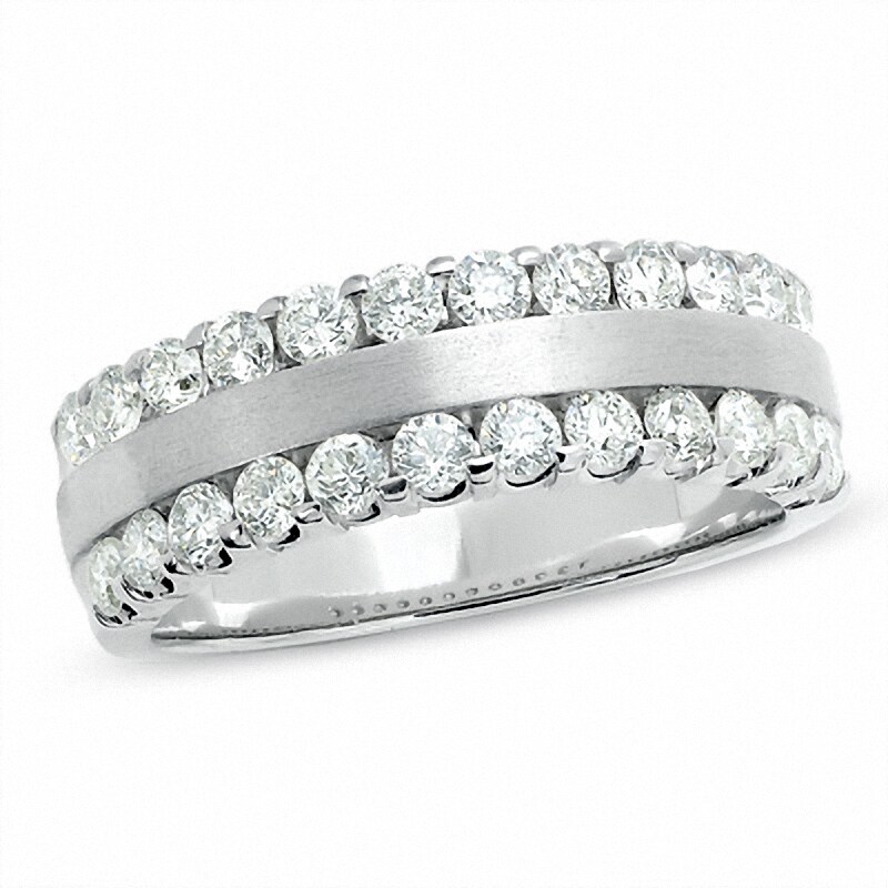 1 CT. T.W. Diamond Double Row Satin center Band in 14K White Gold