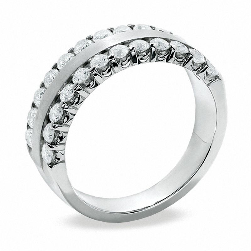 1 CT. T.W. Diamond Double Row Satin center Band in 14K White Gold