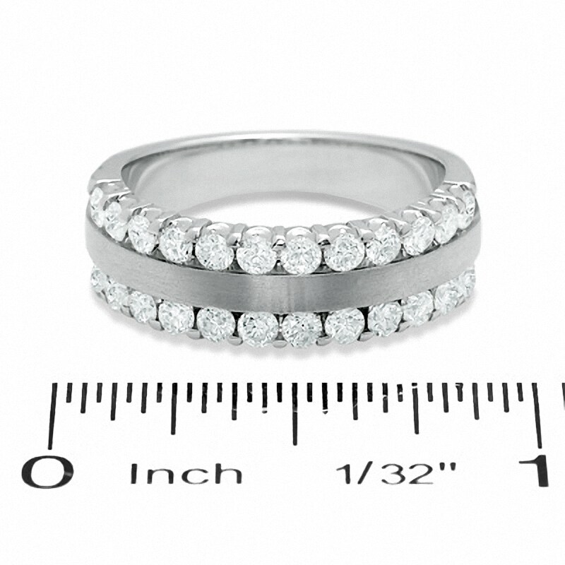 1 CT. T.W. Diamond Double Row Satin center Band in 14K White Gold