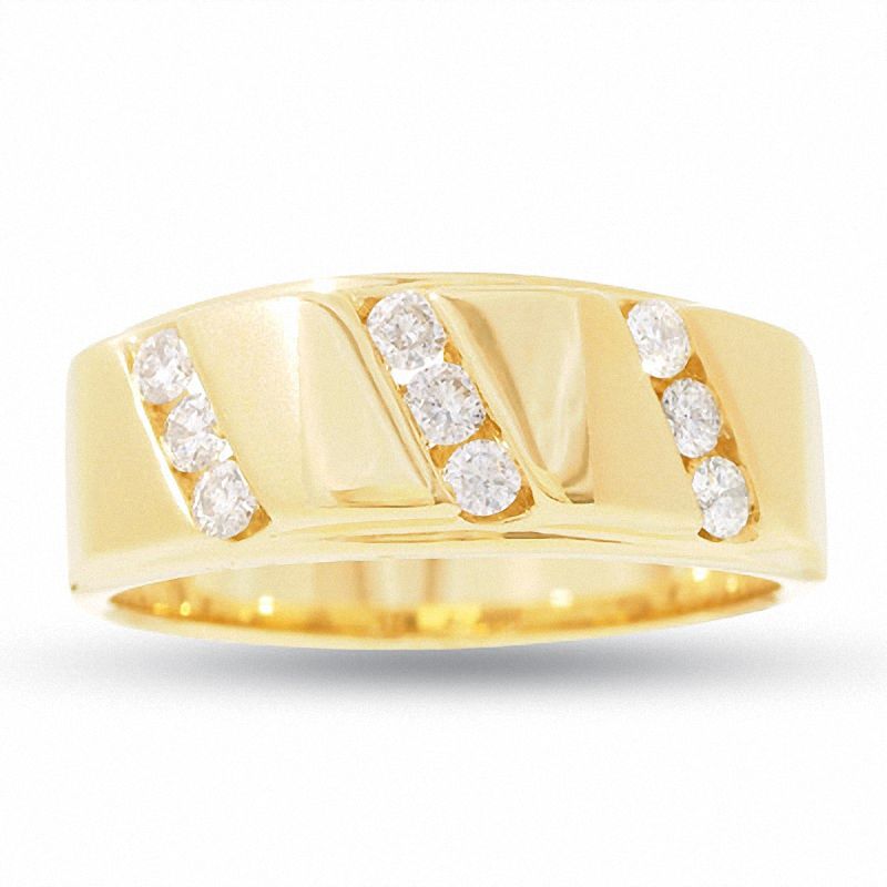 Men's 1/2 CT. T.W. Diamond Triple Diagonal Band in 14K Gold