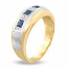 Thumbnail Image 1 of Men's Square-Cut Blue Sapphire and 1/6 CT. T.W. Diamond Band in 14K Two-Tone Gold