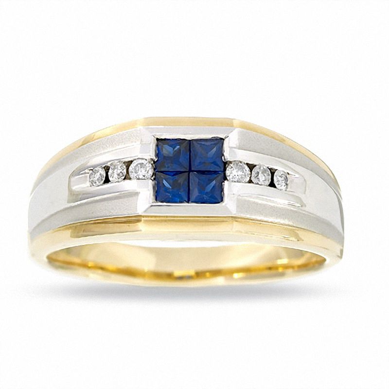 Main Image 1 of Quad Sapphire and 1/8 CT. T.W. Diamond Band in 14K Two-Tone Gold