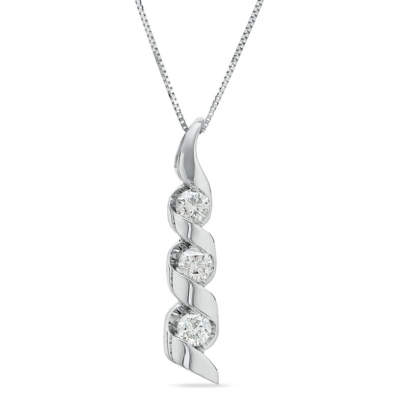 5/8 CT. T.W. Diamond Three Stone Swirl Pendant in 14K White Gold