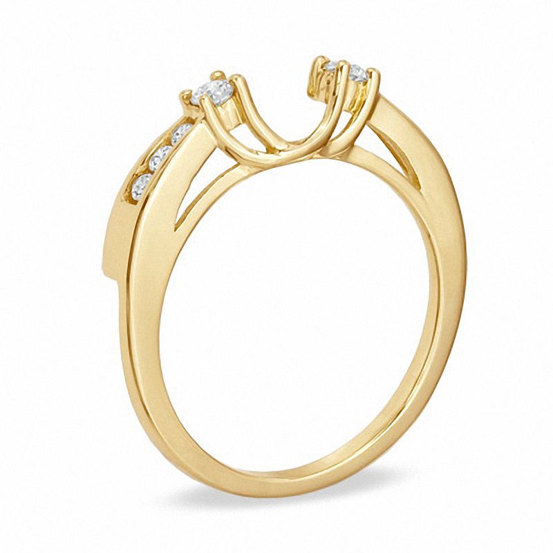 1/4 CT. T.W. Diamond Solitaire Wrap with Channel Set Diamonds in 14K Gold