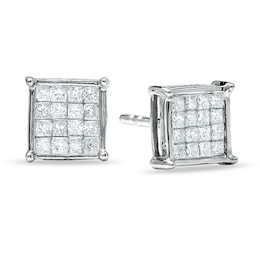 1/3 CT. T.W. Composite Princess Diamond Earrings in 14K White Gold